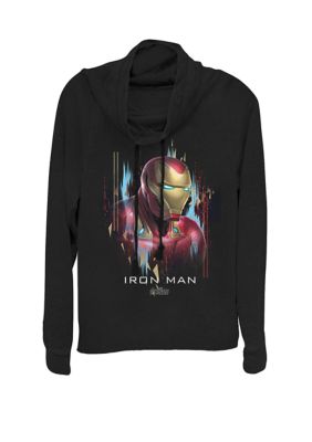 Marvel Women's Avengers Endgame Iron Man Splatter Cowl Neck Pullover, Black, XSmall