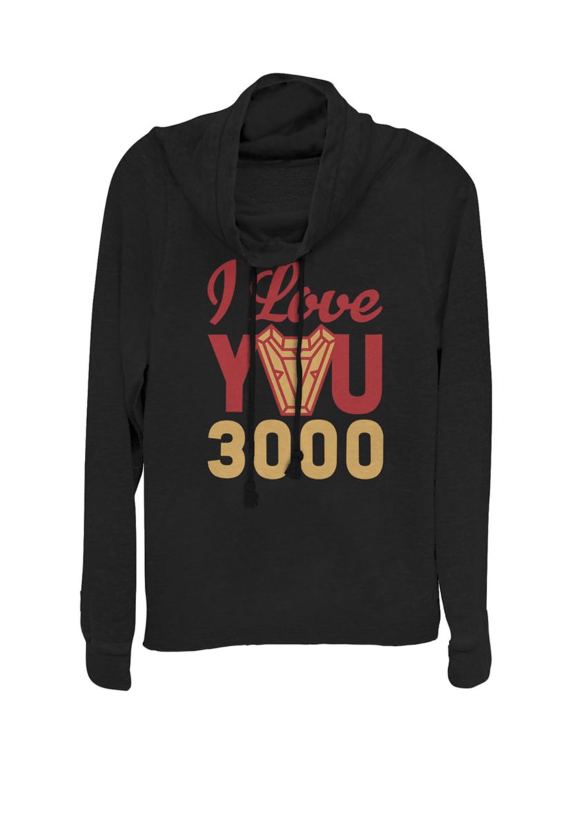 Avengers Endgame Iron Man I Love You 3000 Red Yellow Logo Cowl Neck Graphic Pullover