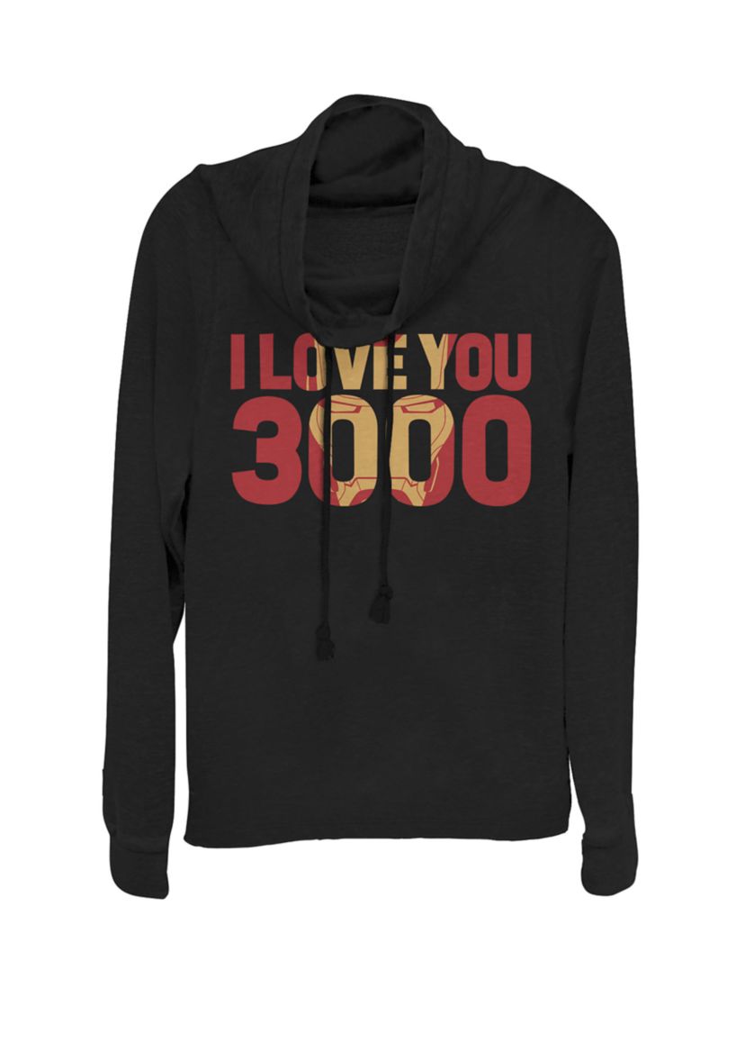 Avengers Endgame Iron Man I Love You 3000 Text Fill Cowl Neck Graphic Pullover