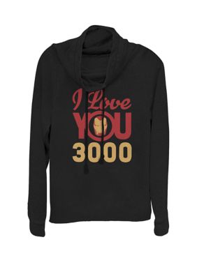 Marvel Women's Avengers Endgame Iron Man I Love You 3000 Helmet Logo Cowl Neck Pullover, Black, XSmall