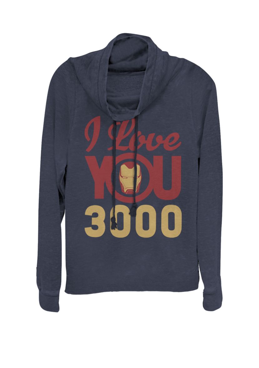 Avengers Endgame Iron Man I Love You 3000 Helmet Logo Cowl Neck Pullover