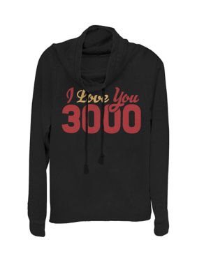 Marvel Women's Avengers Endgame Iron Man I Love You 3000 Quote Bold Cowl Neck Graphic Pullover, Black, XSmall