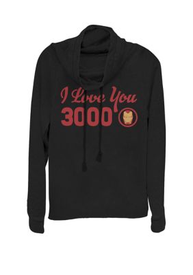 Marvel Women's Avengers Endgame Iron Man I Love You 3000 Red Logo Cowl Neck Graphic Pullover, Black, XXL