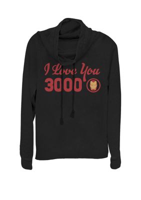 Marvel Avengers Endgame Iron Man I Love You 3000 Red Logo Cowl Neck Graphic Pullover, Black, XSmall -  0194231491284