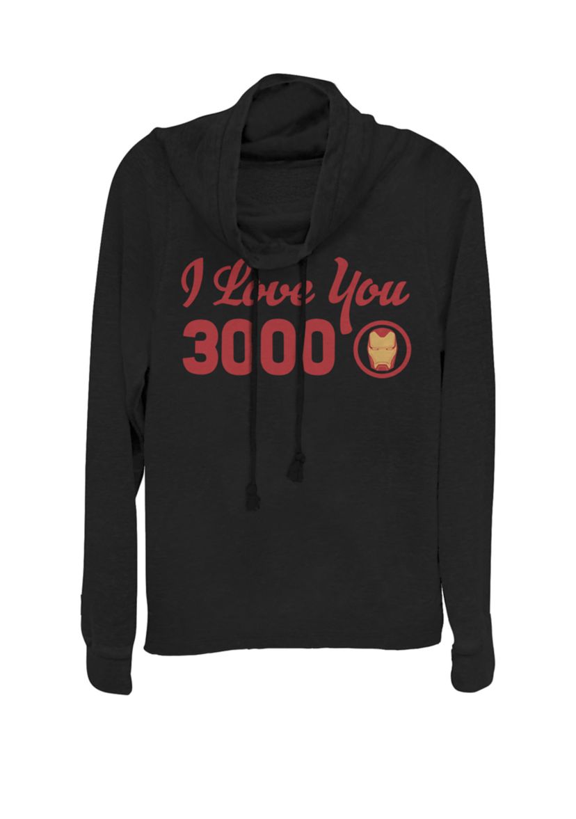 Avengers Endgame Iron Man I Love You 3000 Red Logo Cowl Neck Graphic Pullover