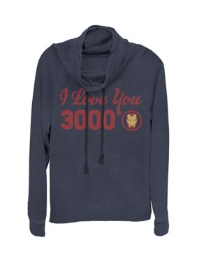 Marvel Avengers Endgame Iron Man I Love You 3000 Red Logo Cowl Neck Graphic Pullover, Navy Blue, 2X-Large -  0194544487370