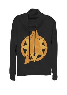 Marvel Women's Avengers Endgame Bold Pop Avengers Logo Cowl Neck Graphic Pullover, Black, XSmall