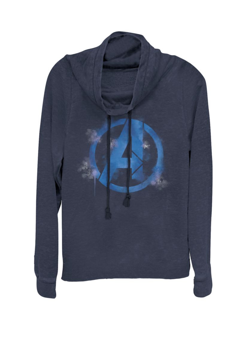 Avengers Endgame Spray Painted Avenger Symbol Cowl Neck Pullover