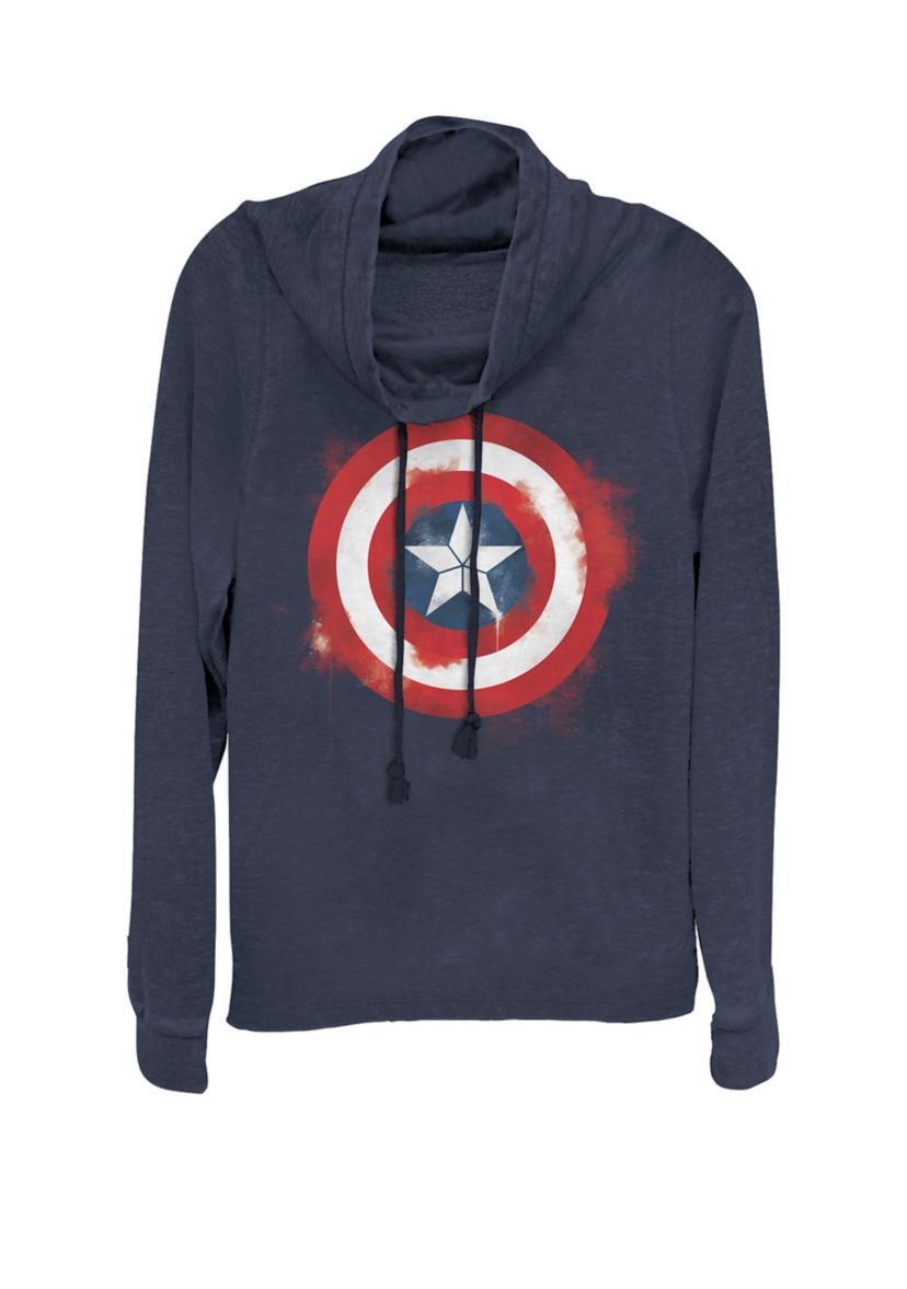 Avengers Endgame Spray Paint Captain America Logo Cowl Neck Pullover