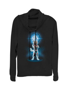 Marvel Women's Avengers Endgame Logo Rocket Quantum Suit Portrait Cowl Neck Pullover, Black, XSmall