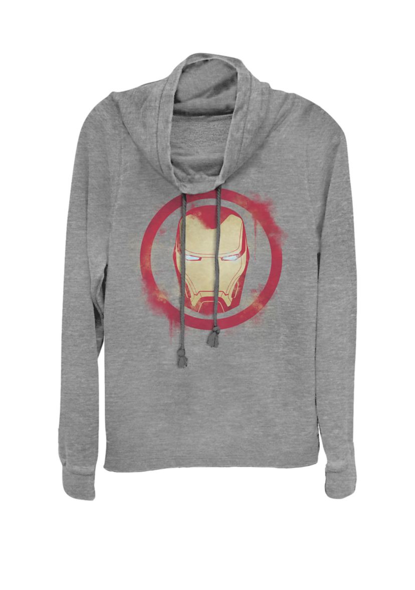 Avengers Endgame Iron Man Spray Paint Logo Cowl Neck Graphic Pullover