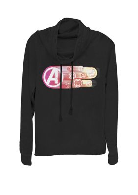 Marvel Women's Avengers Endgame Team Symbols Avenger Color Fade Cowl Neck Pullover, Black, XSmall