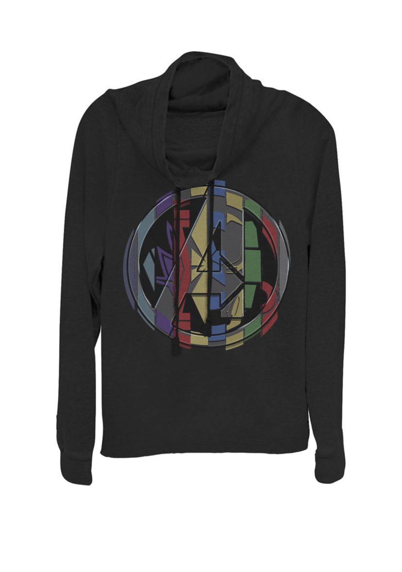 Avengers Endgame Avenger Hero Symbol Colorful Mashup Cowl Neck Graphic Pullover