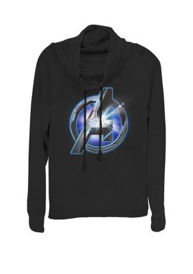 Marvel Women's Avengers Endgame Avenger Tech Logo Shine Cowl Neck Pullover, Black, XL