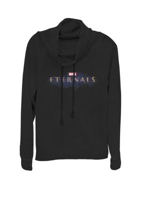 Marvel Women's Eternals Official Movie Logo Cowl Neck Pullover, Black, XSmall