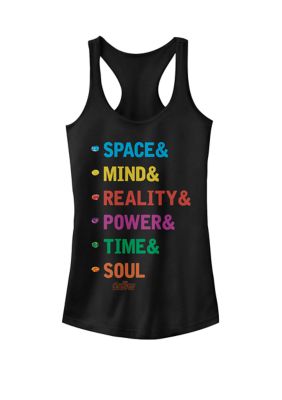 Marvel Women's Infinity War Stones Rainbow Text Racerback Tank Top, Black, XXL