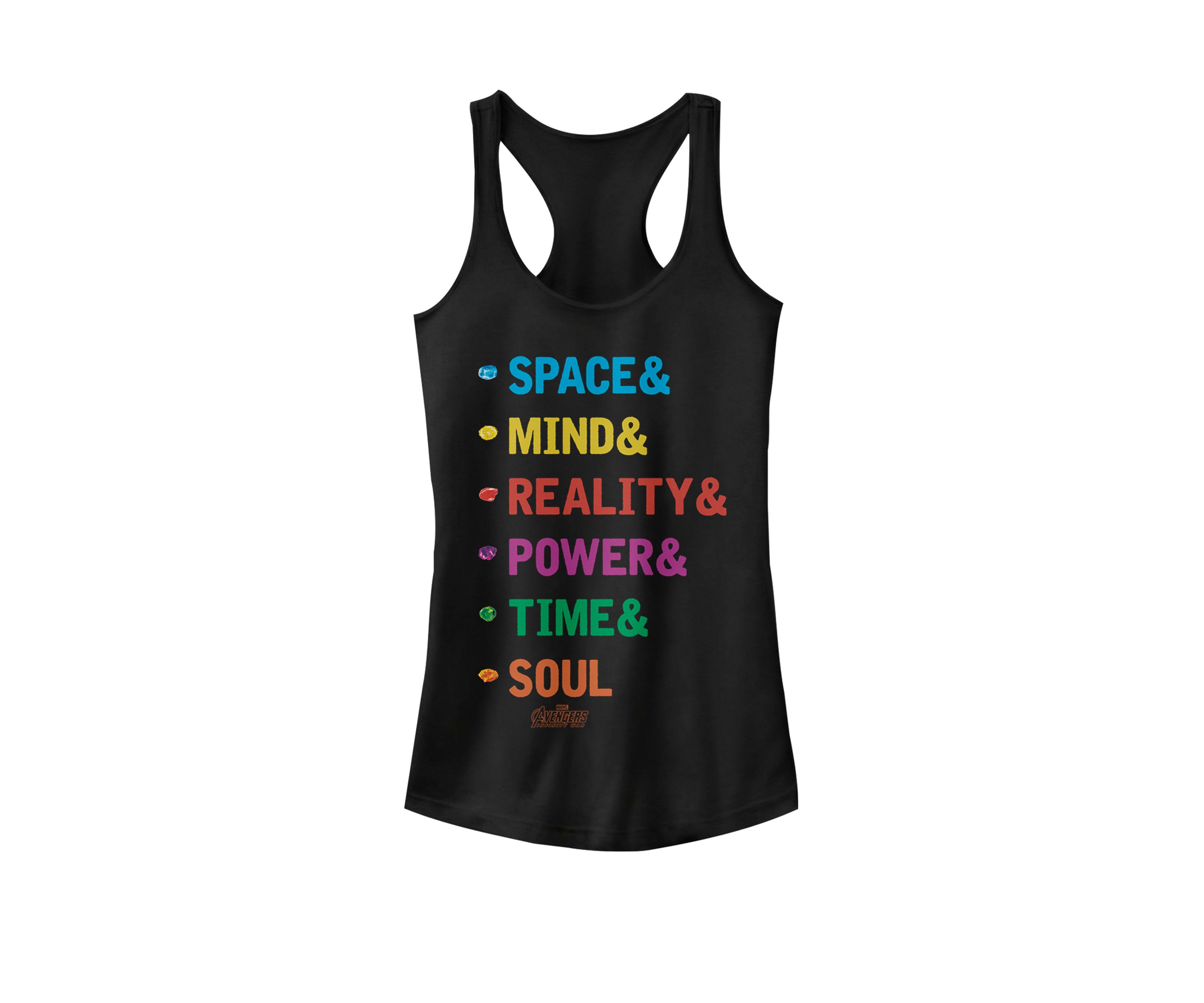 Infinity War Stones Rainbow Text Racerback Tank