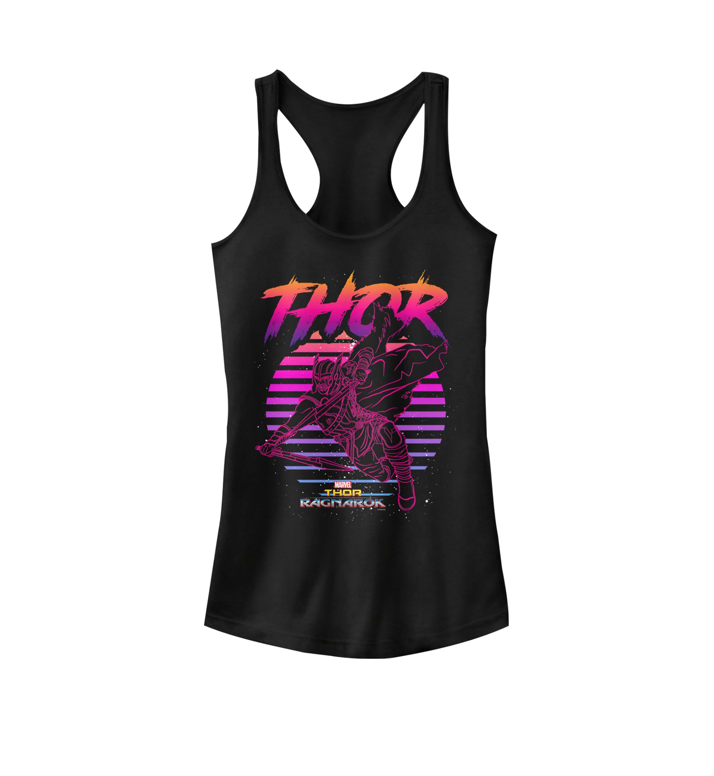 Thor Ragnarok 80s Retro Sunset Halftone Hero Racerback Tank