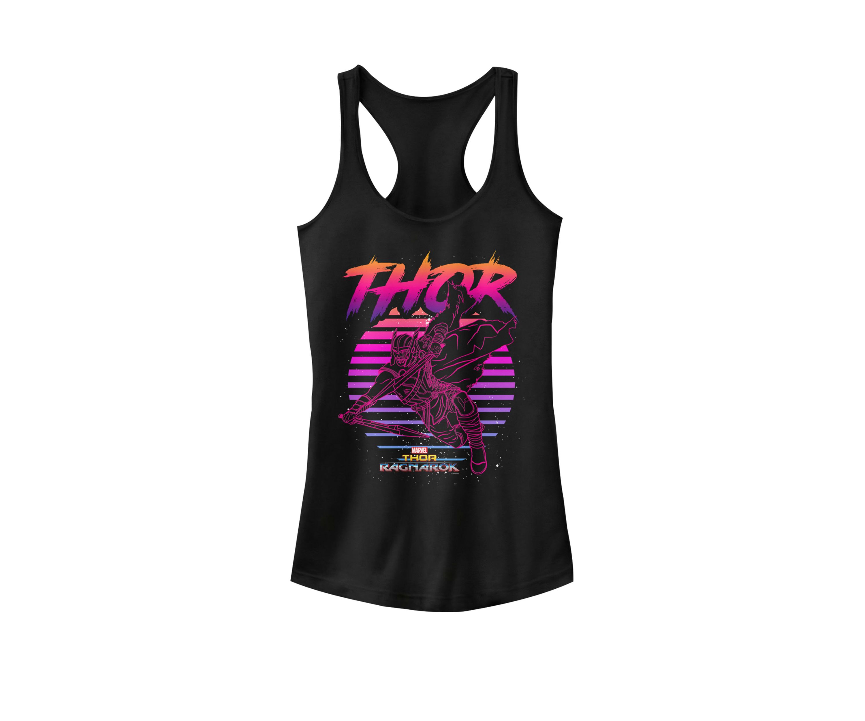 Thor Ragnarok 80s Retro Sunset Halftone Hero Racerback Tank
