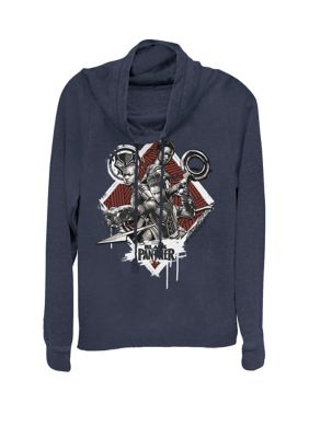 Marvel Women's Black Panther Movie Warrior Trio Cowl Neck Pullover, Navy Blue, XXL