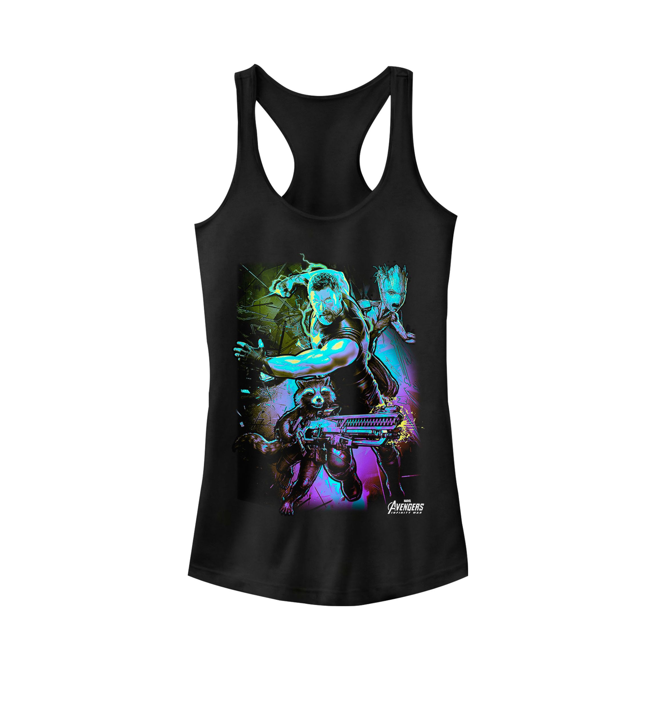 Infinity War Thor Rocket Groot The Power Trio Graphic Racerback Tank