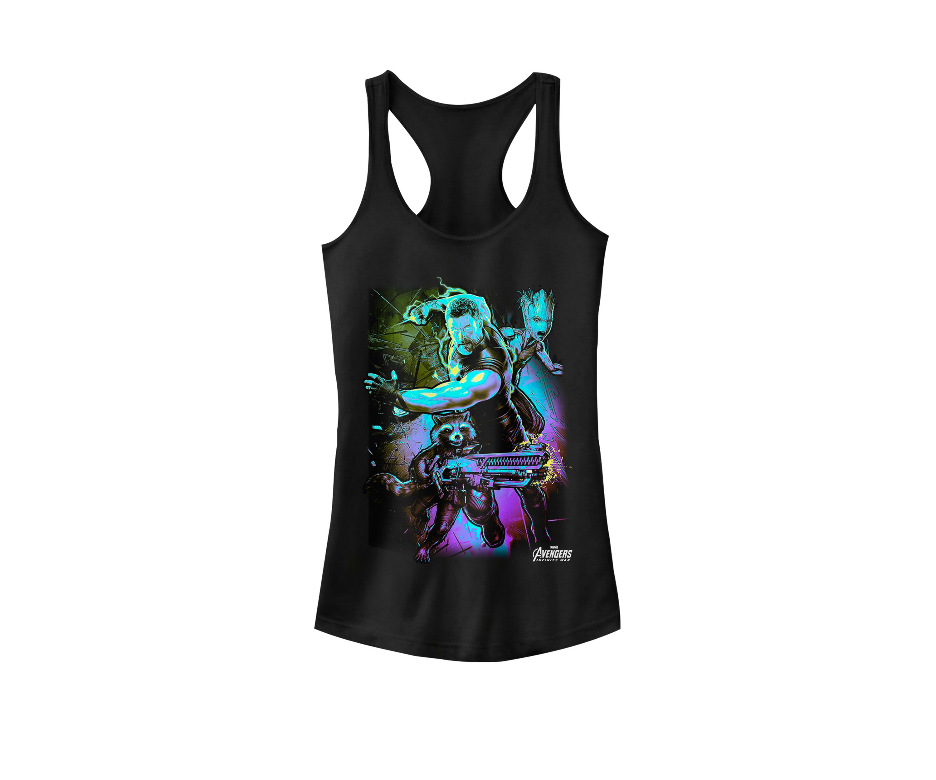 Infinity War Thor Rocket Groot The Power Trio Graphic Racerback Tank