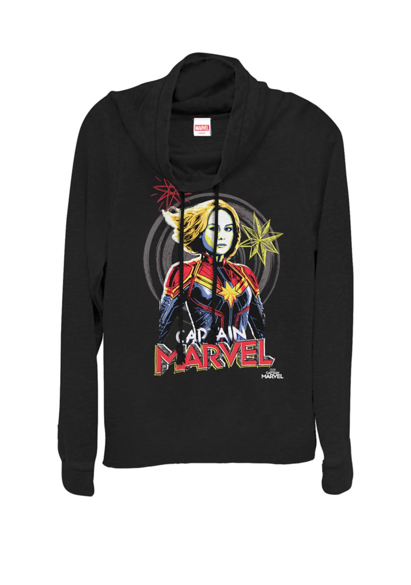 Captain Marvel™ Sketch Portrait Cowl Neck Graphic Pullover