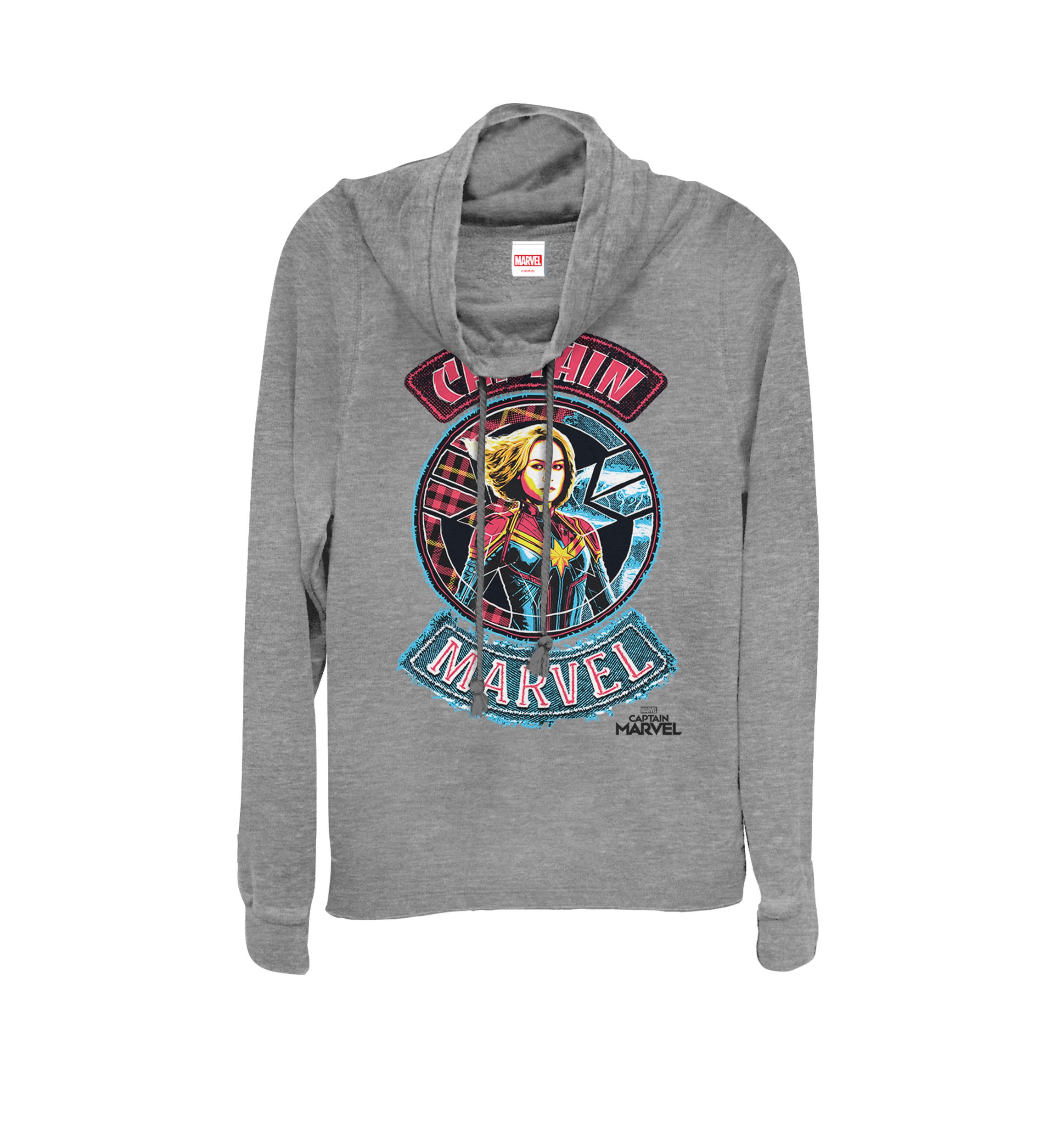 Captain Marvel™ Stitched Patched Portrait Cowl Neck Pullover