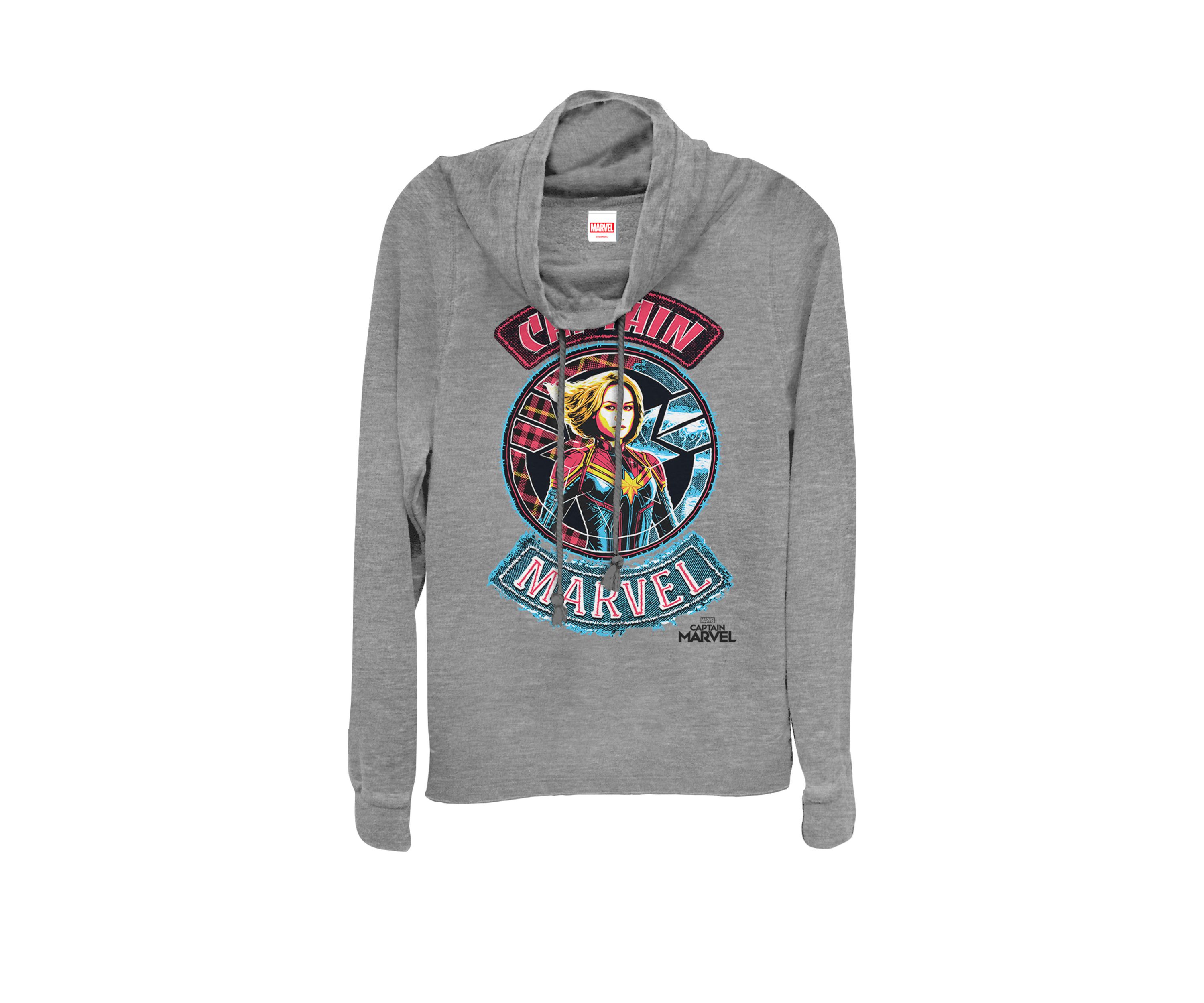 Captain Marvel™ Stitched Patched Portrait Cowl Neck Pullover