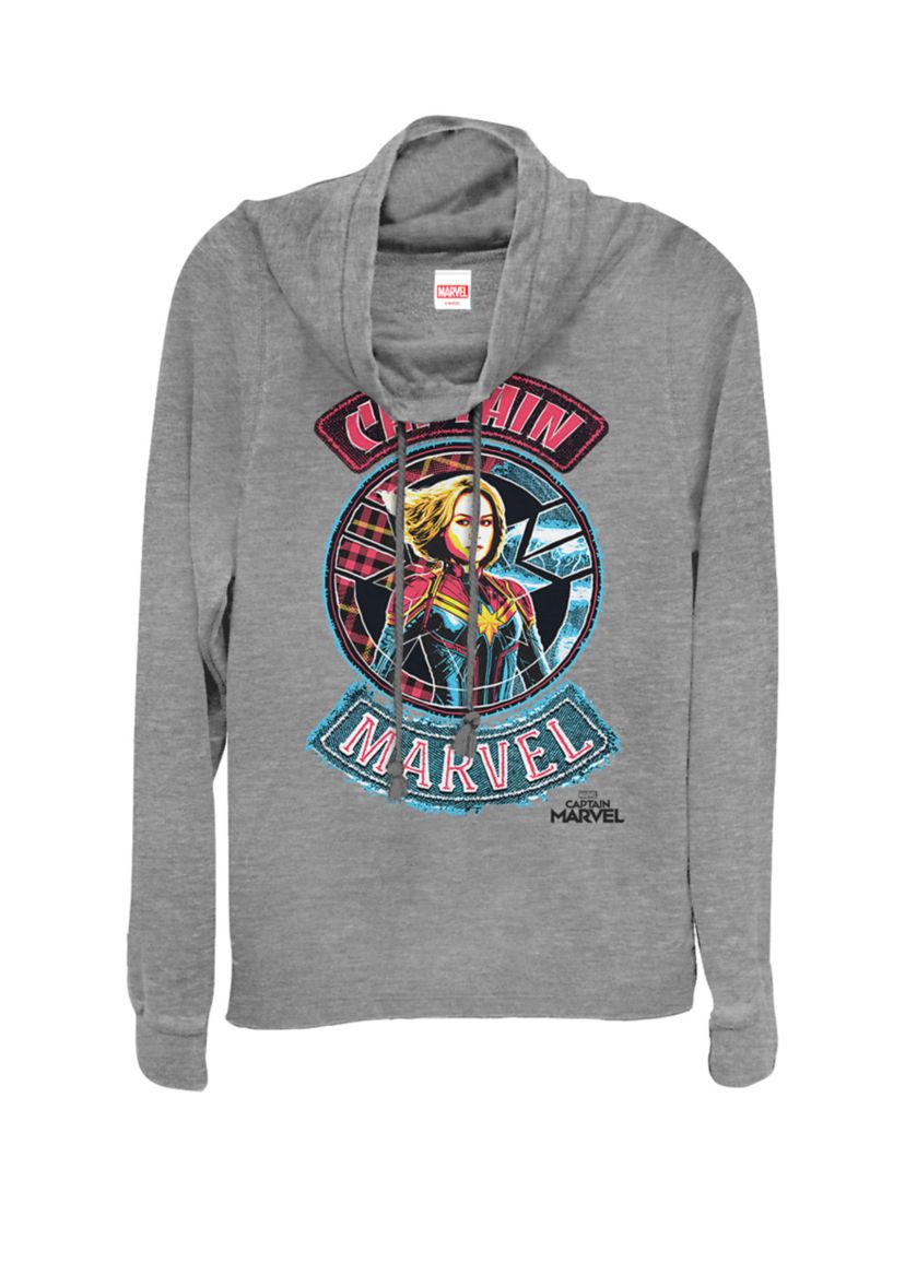 Captain Marvel™ Stitched Patched Portrait Cowl Neck Pullover
