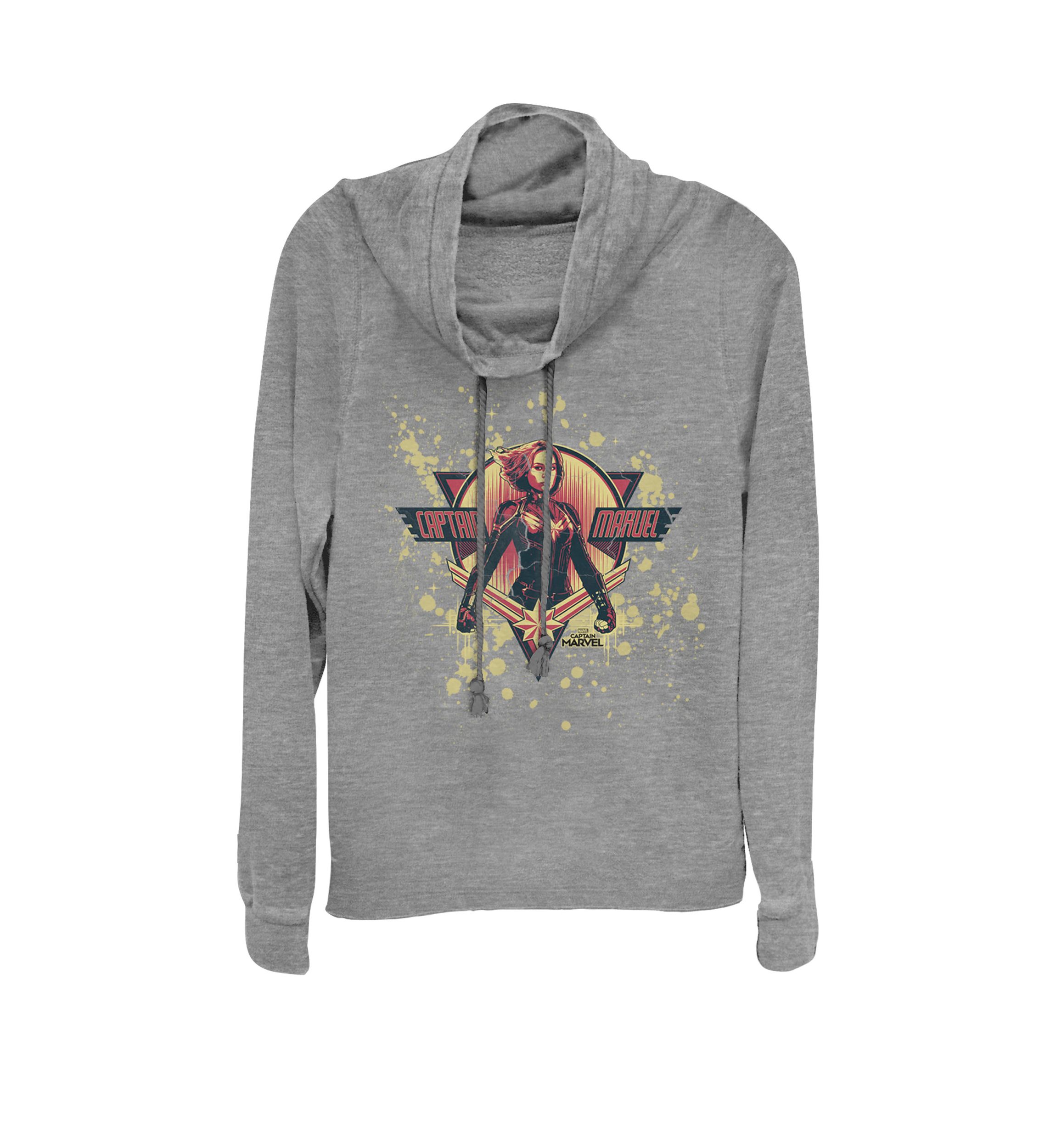 Captain Cracked Paint Splatter Logo Cowl Neck Graphic Pullover