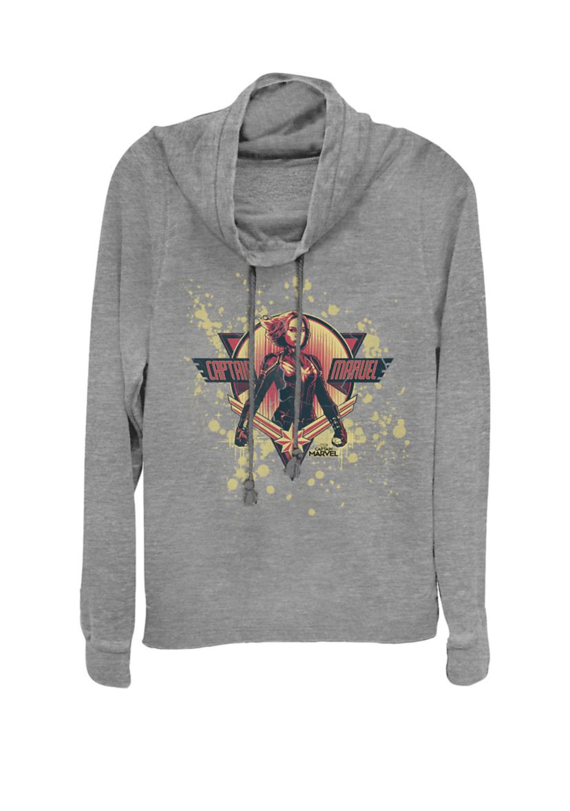 Captain Cracked Paint Splatter Logo Cowl Neck Graphic Pullover