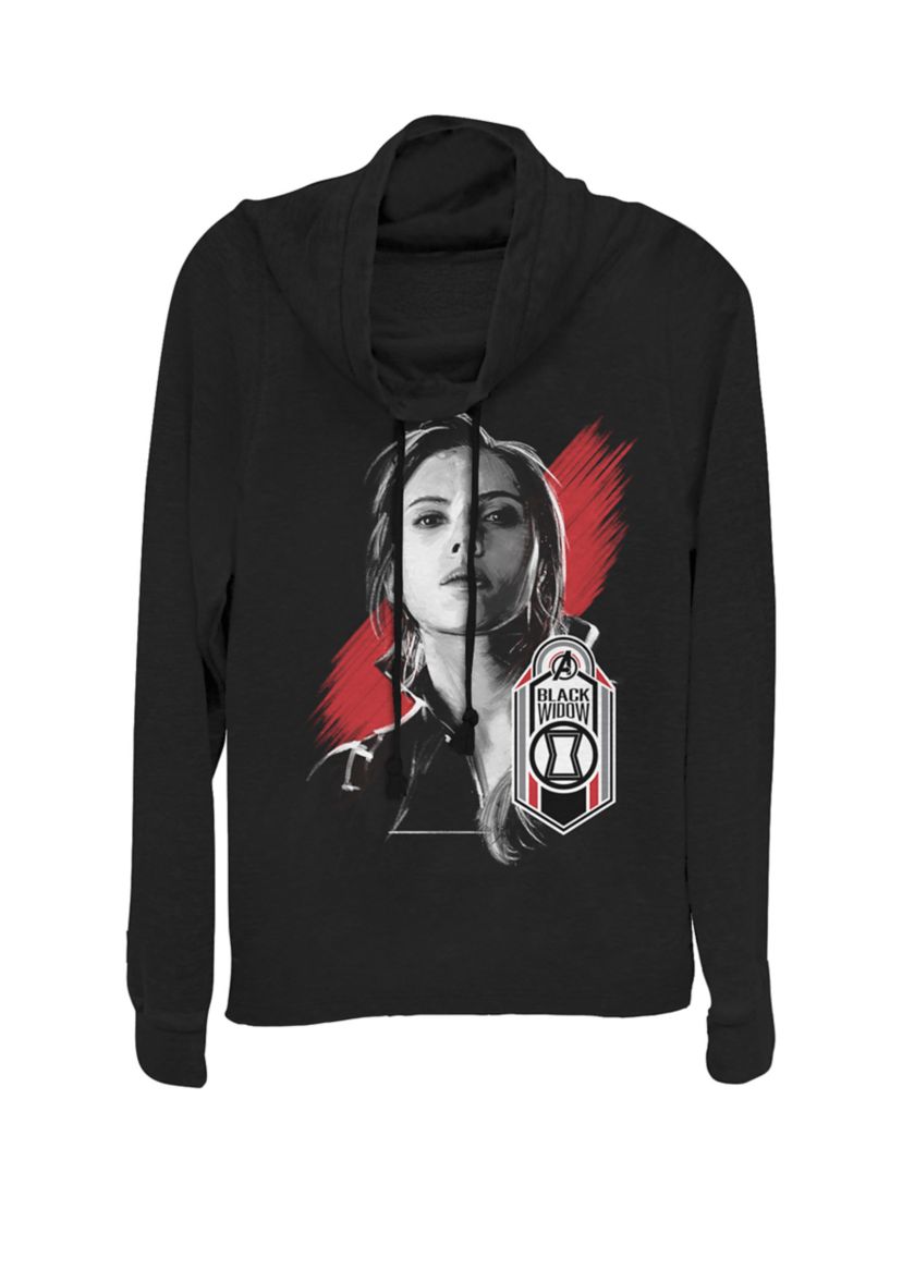 Avengers Endgame Black Widow Tag Poster Cowl Neck Graphic Pullover