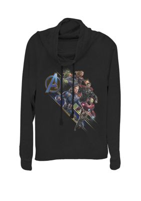 Marvel Women's Avengers Endgame Assembled Team Group Shot Logo Cowl Neck Graphic Pullover, Black, XSmall