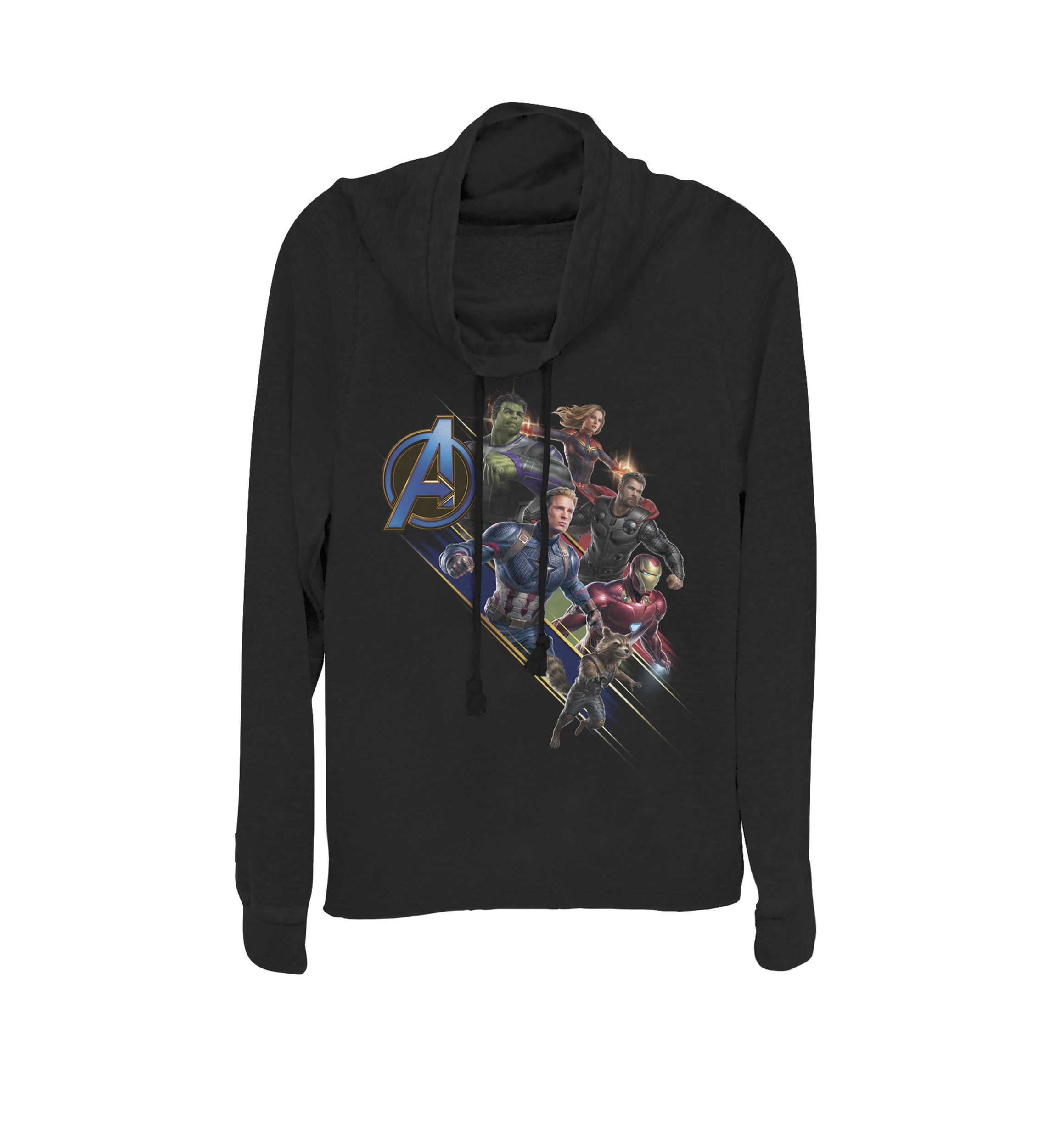 Avengers Endgame Assembled Team Group Shot Logo Cowl Neck Graphic Pullover