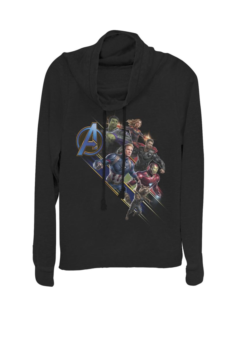 Avengers Endgame Assembled Team Group Shot Logo Cowl Neck Graphic Pullover