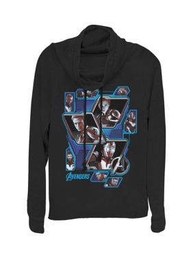 Marvel Women's Avengers Endgame Hero Tech Panel Group Shot Cowl Neck Graphic Pullover, Black, XSmall
