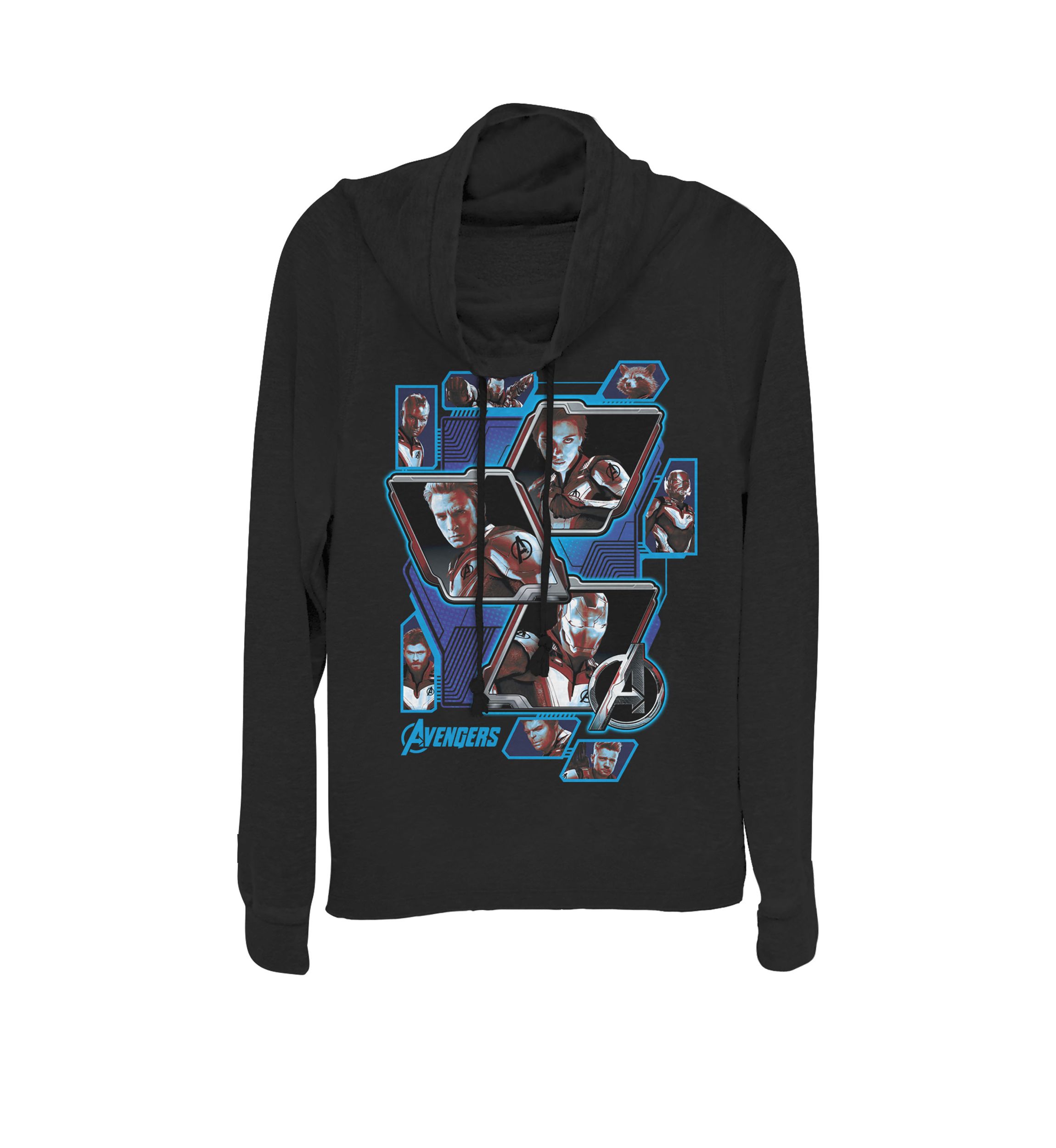 Avengers Endgame Hero Tech Panel Group Shot Cowl Neck Graphic Pullover