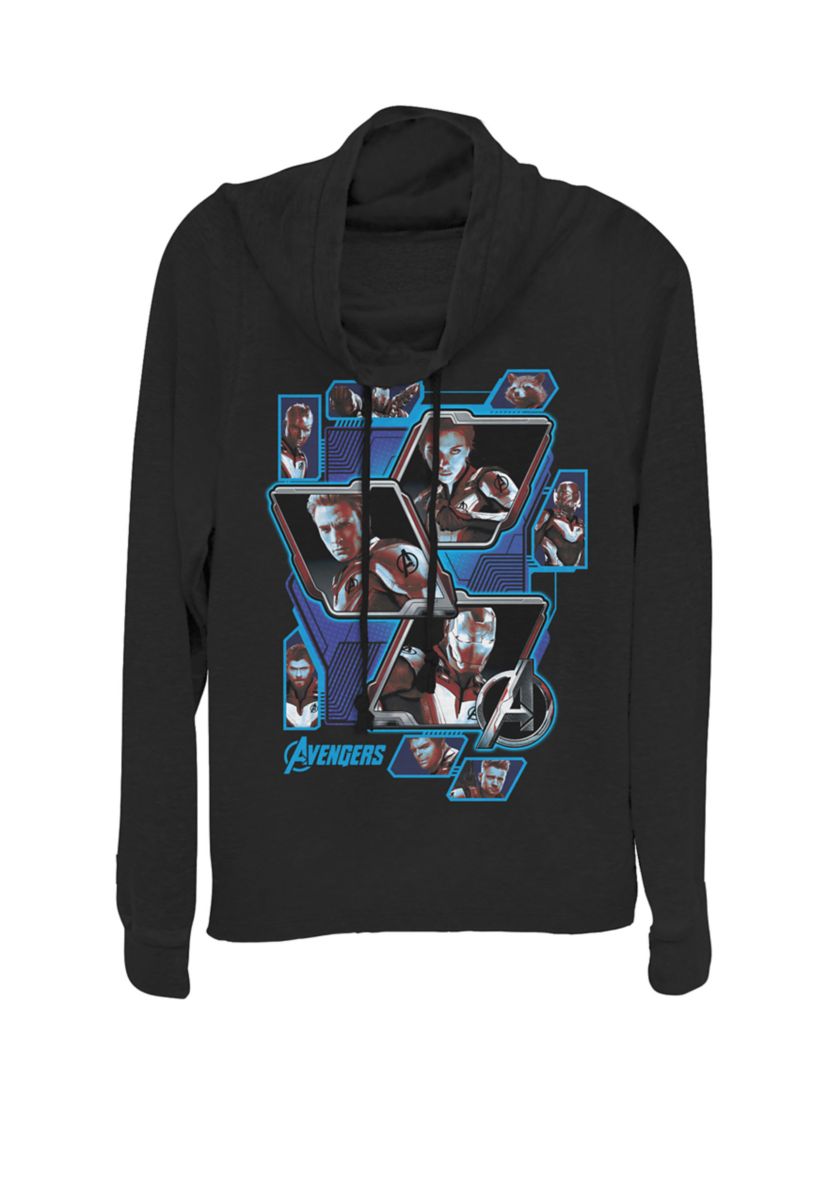 Avengers Endgame Hero Tech Panel Group Shot Cowl Neck Graphic Pullover