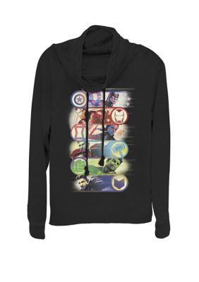 Marvel Women's Avengers Endgame Hero Symbol Colorful Group Shot Poster Cowl Neck Graphic Pullover, Black, XSmall