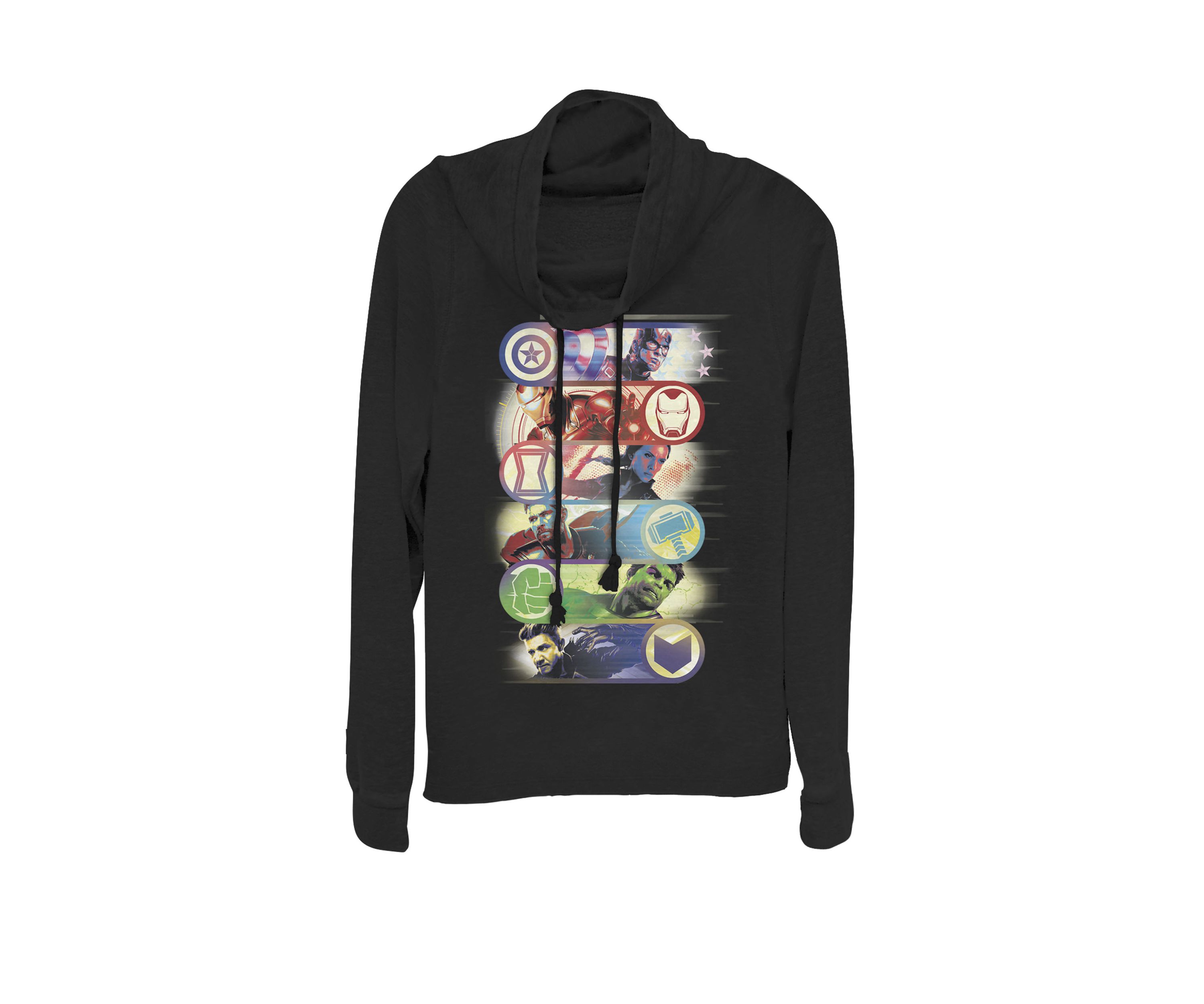 Avengers Endgame Hero Symbol Colorful Group Shot Poster Cowl Neck Graphic Pullover