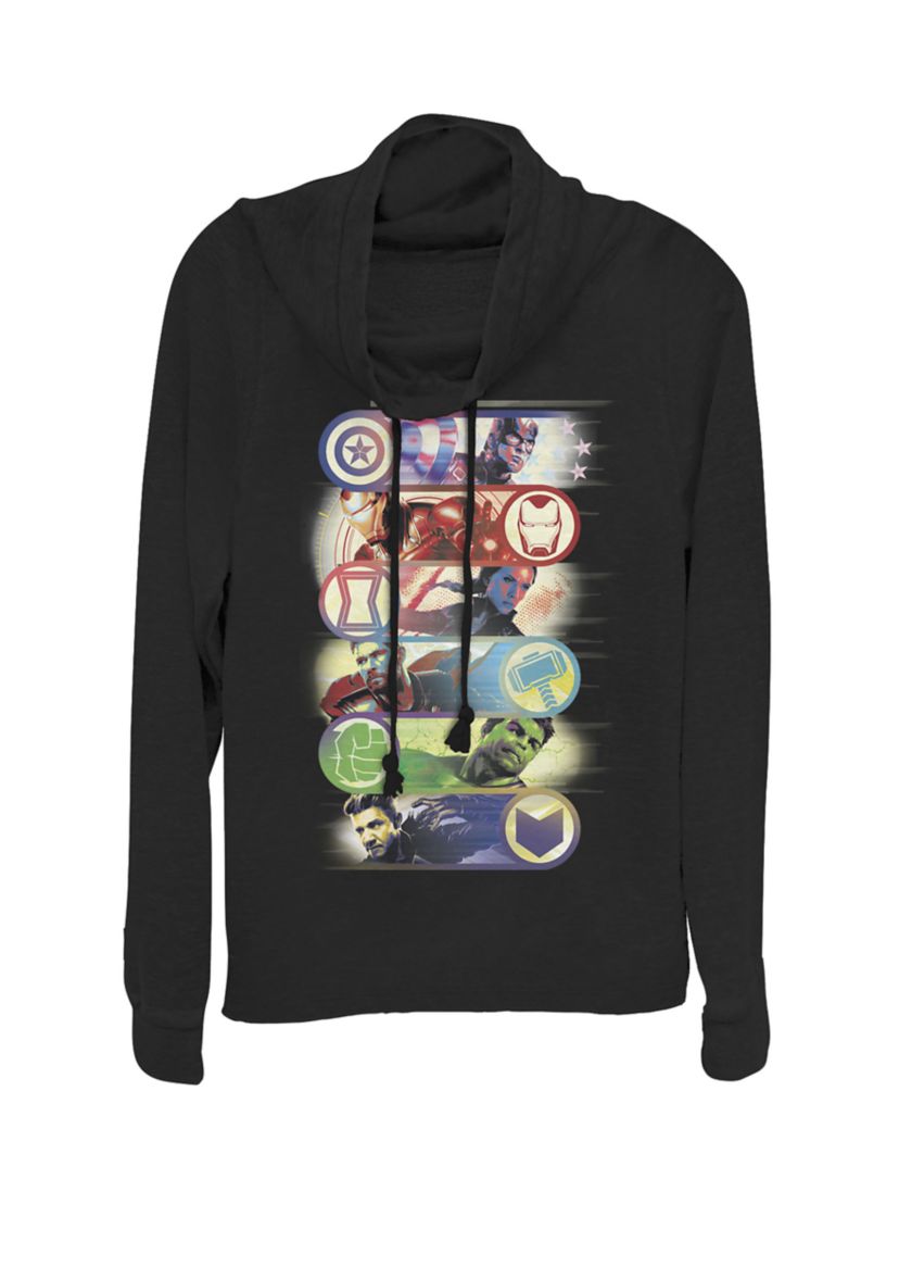 Avengers Endgame Hero Symbol Colorful Group Shot Poster Cowl Neck Graphic Pullover