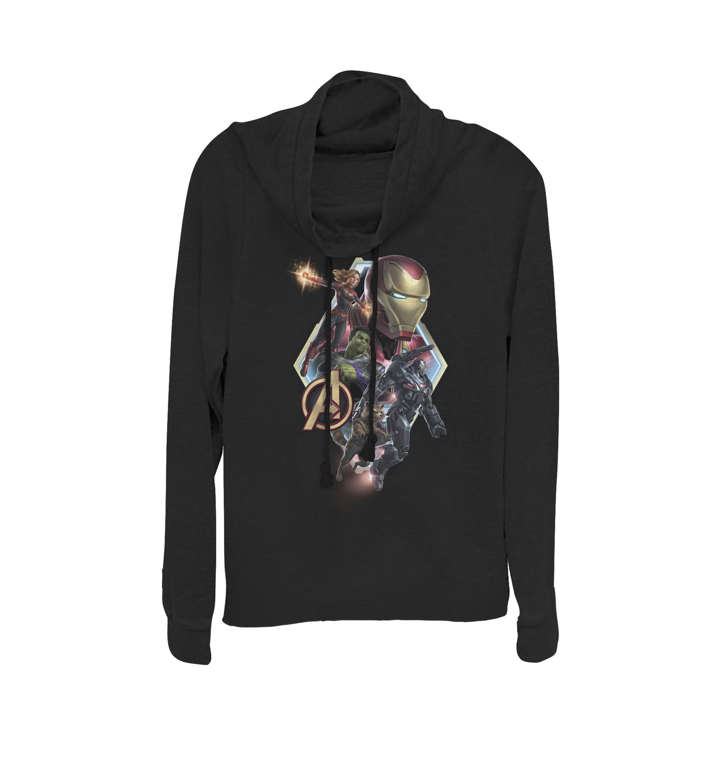 Avengers Endgame Team Logo Diamond Group Action Pose Cowl Neck Graphic Pullover