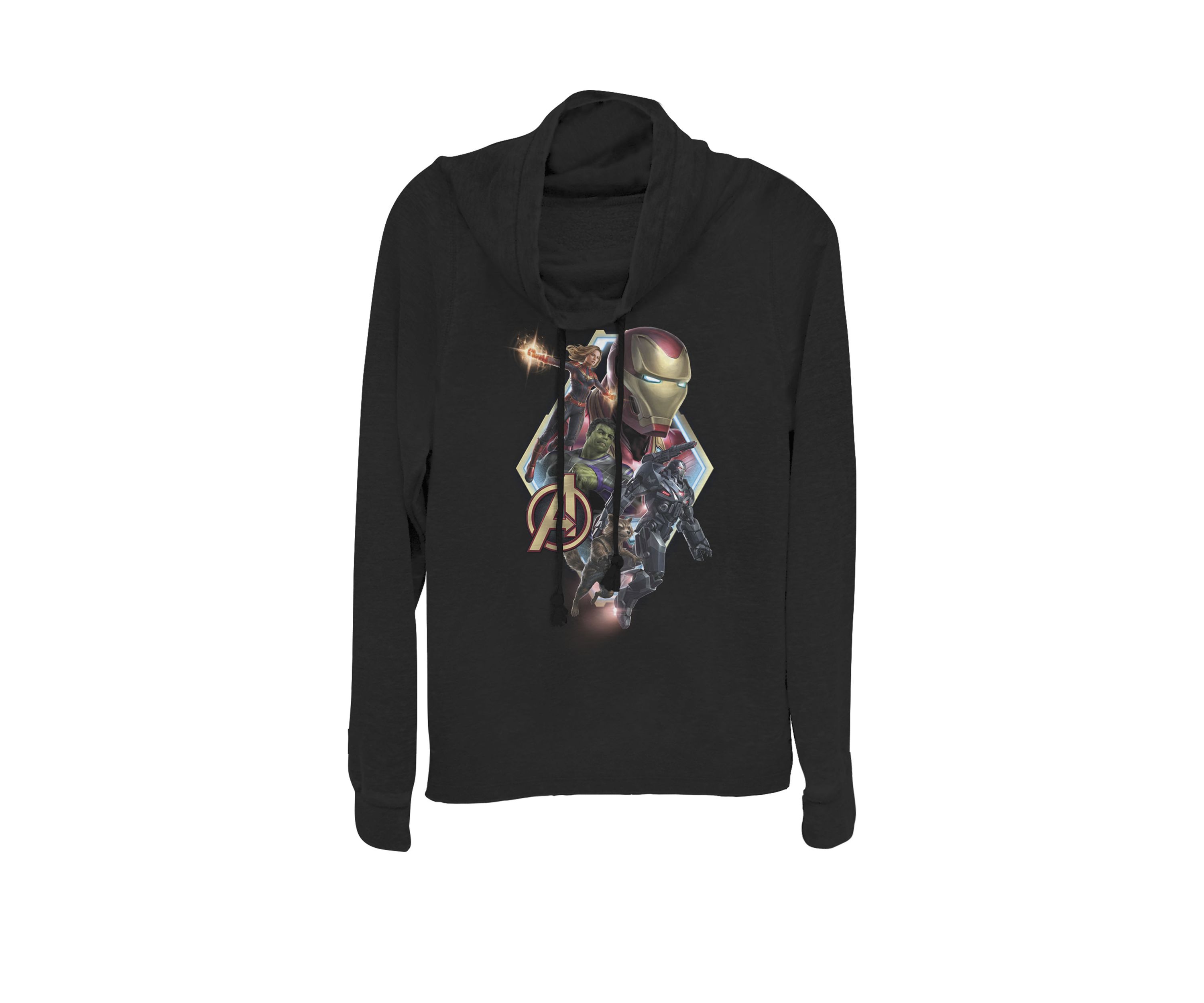 Avengers Endgame Team Logo Diamond Group Action Pose Cowl Neck Graphic Pullover