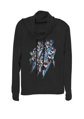 Marvel Women's Avengers Endgame Suited Up Team Group Shot Poster Cowl Neck Graphic Pullover, Black, XSmall