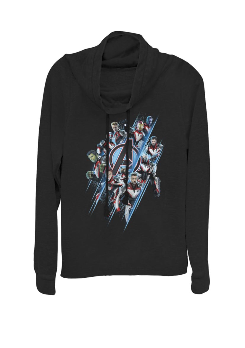 Avengers Endgame Suited Up Team Group Shot Poster Cowl Neck Graphic Pullover