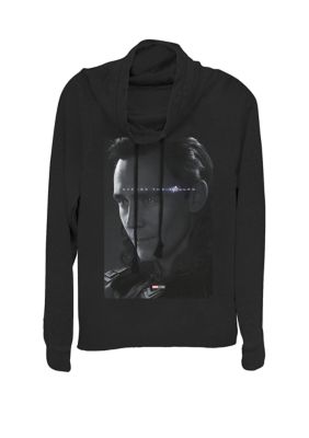 Marvel Women's Avengers Endgame Loki Avenge The Fallen Poster Cowl Neck Graphic Pullover, Black, XSmall