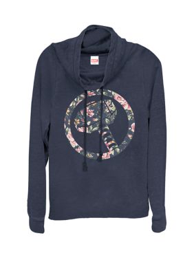 Marvel Women's Hammer Thor Floral Print Cowl Neck Graphic Pullover, Navy Blue, XXL