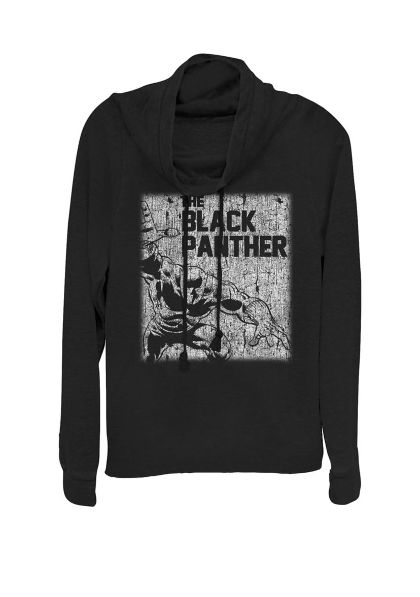 Black Panther Chalk Print Vintage Cowl Neck Graphic Pullover
