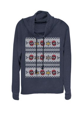 Marvel Women's Deadpool Tacos Burritos Holiday Ugly Sweater Print Cowl Neck Graphic Pullover